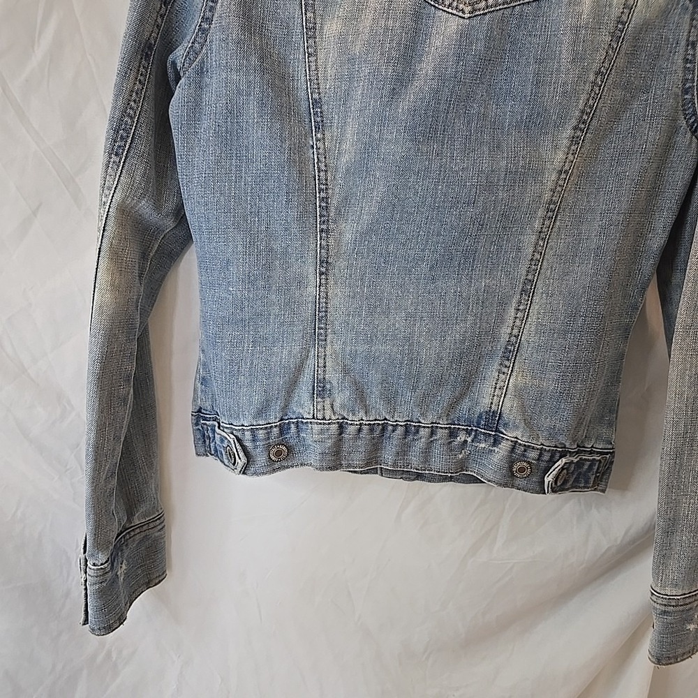 Aeropostale Denim Jacket Women's Small M Distressed Washed Crop Festival Y2K 90s - Picture 13 of 16